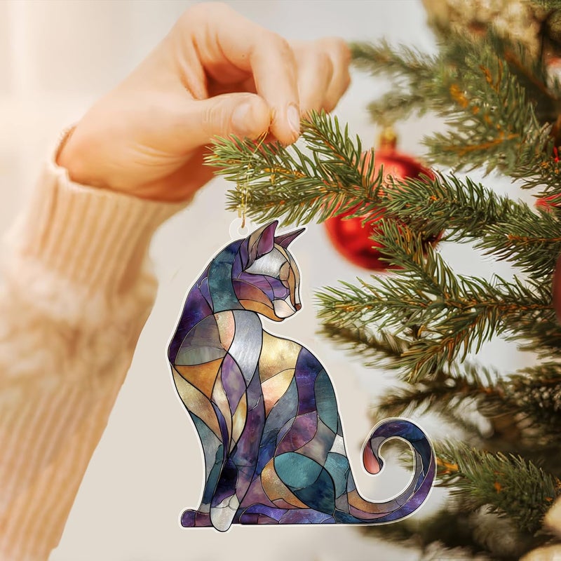 HONOCOOLS Store Cat Suncatcher Acrylic Ornament Window Hanging, Cats Christmas Ornament, Decorative Ornament for Window or Tree, Cat Car Charm Gifts for Women (Sun-71) - Image 3